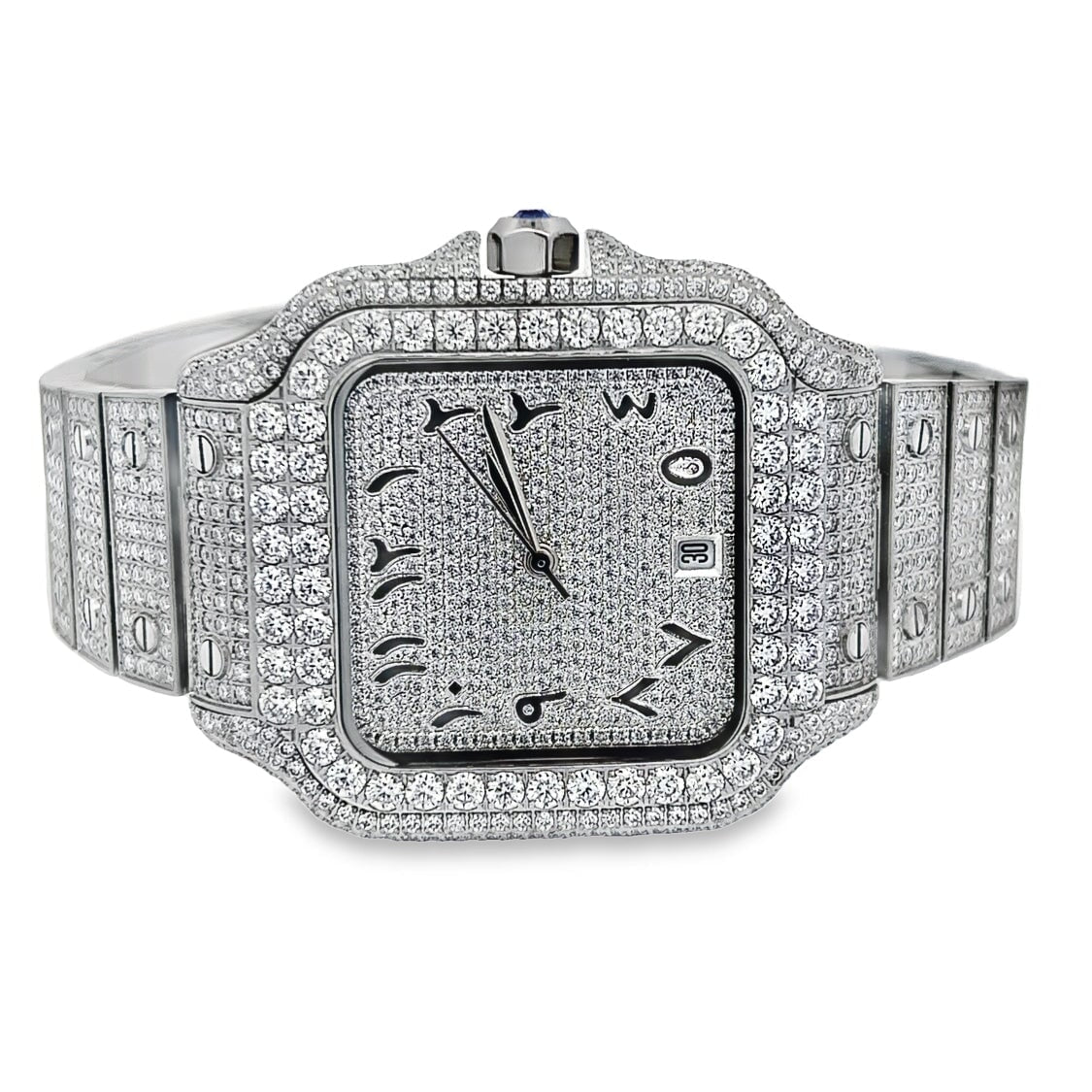 Arabic Dial Moissanite VVS Square Steel Iced Out Watch