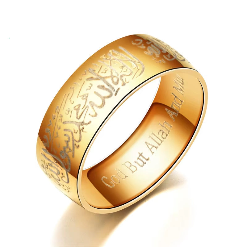 Trendy Titanium Steel Quran Messager Rings Muslim Religious Islamic Halal Words Men Women Vintage Bague Arabic God Ring