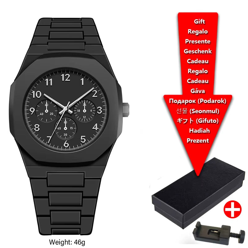 Men'S Waterproof Plastic Black Three Eye Pointer Quartz Watch Fashionable Middle Eastern Arabic Digital Dial Business Watch