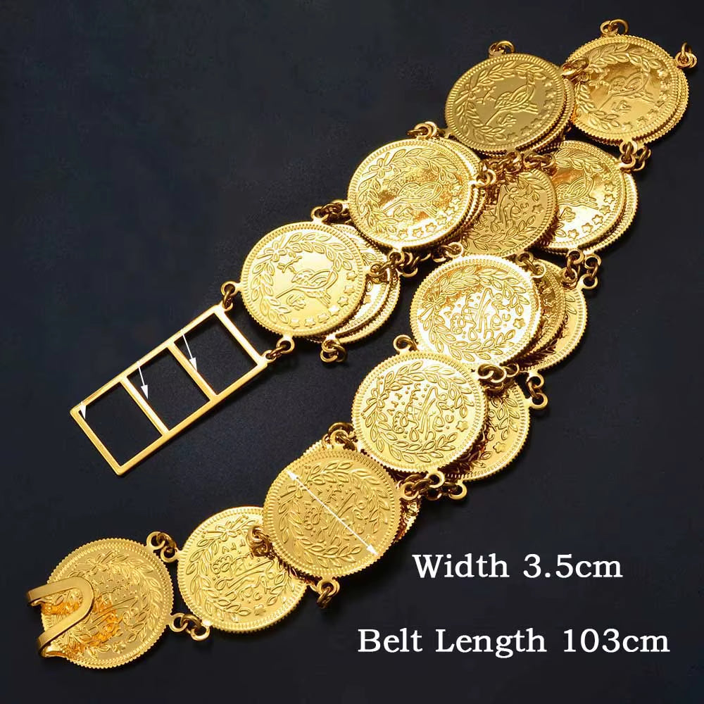 Belly Chains for Women Gold Color Turkish Coins Belt Jewelry Middle East Oman Iraq Kurdish Kurdistan #121501