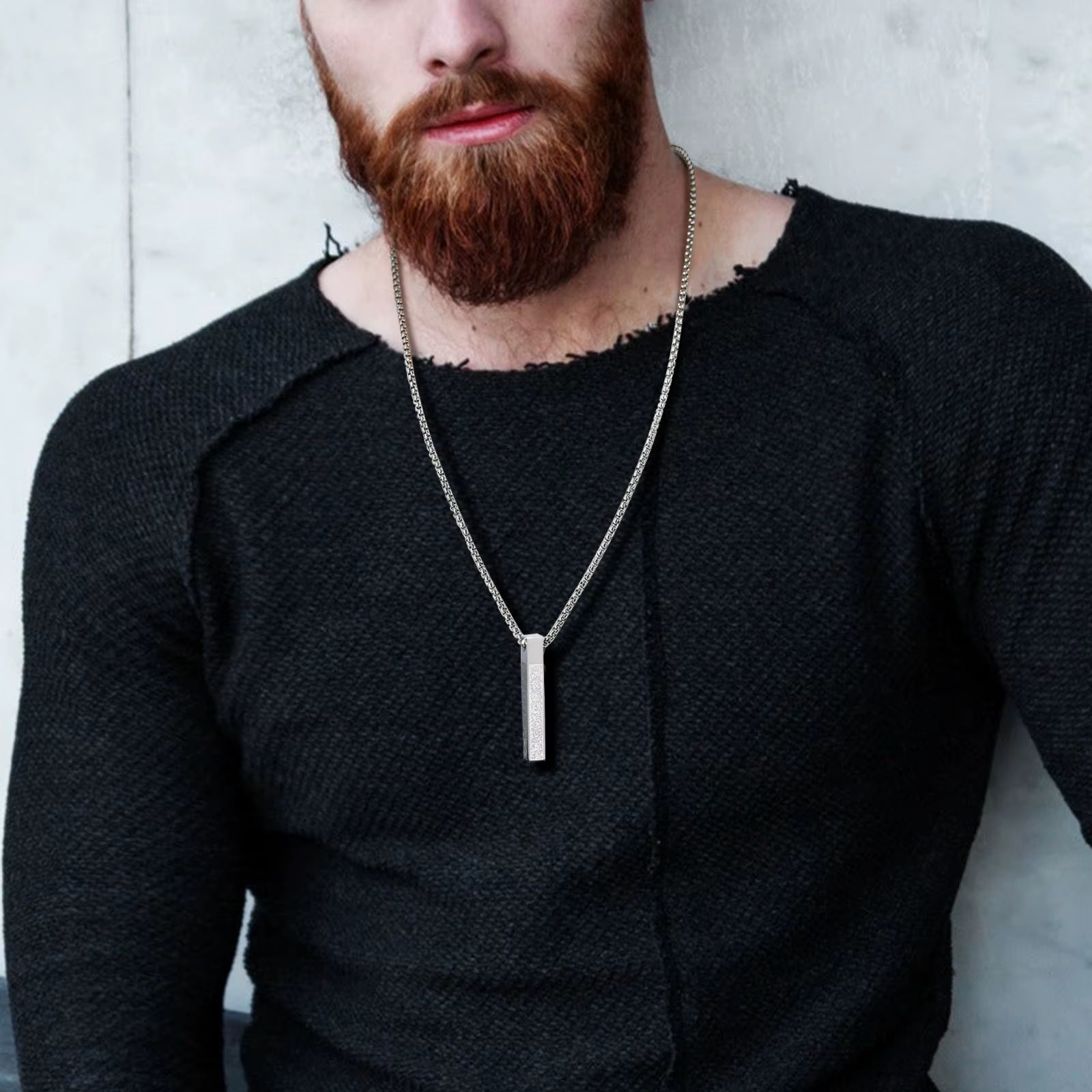 Allah Arabic 3D Bar Necklaces for Men,Muslim Pendant Ayatul Kursi Necklace,Islam Eid Ramadan Islamic Jewelry Gifts