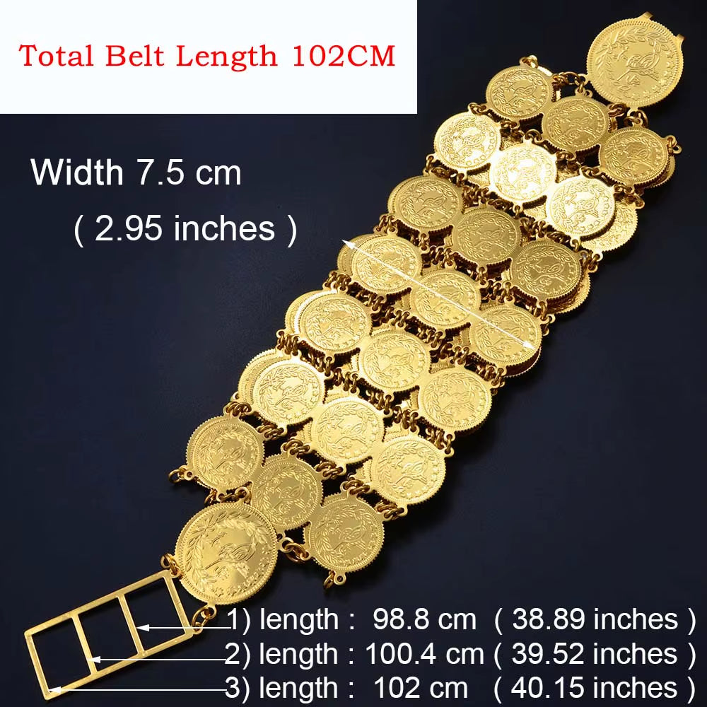 Belly Chains for Women Gold Color Turkish Coins Belt Jewelry Middle East Oman Iraq Kurdish Kurdistan #121501