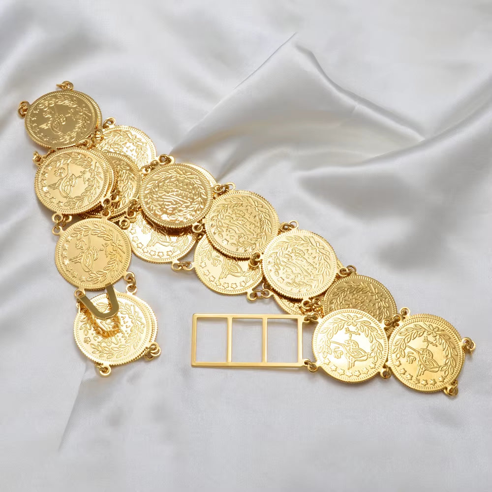 Belly Chains for Women Gold Color Turkish Coins Belt Jewelry Middle East Oman Iraq Kurdish Kurdistan #121501