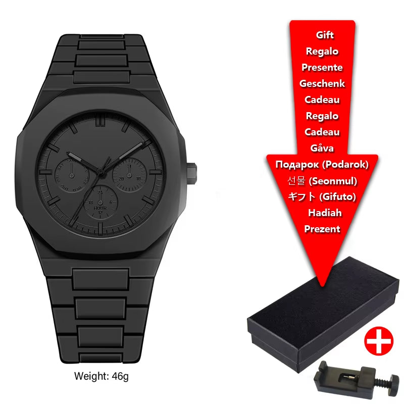 Men'S Waterproof Plastic Black Three Eye Pointer Quartz Watch Fashionable Middle Eastern Arabic Digital Dial Business Watch