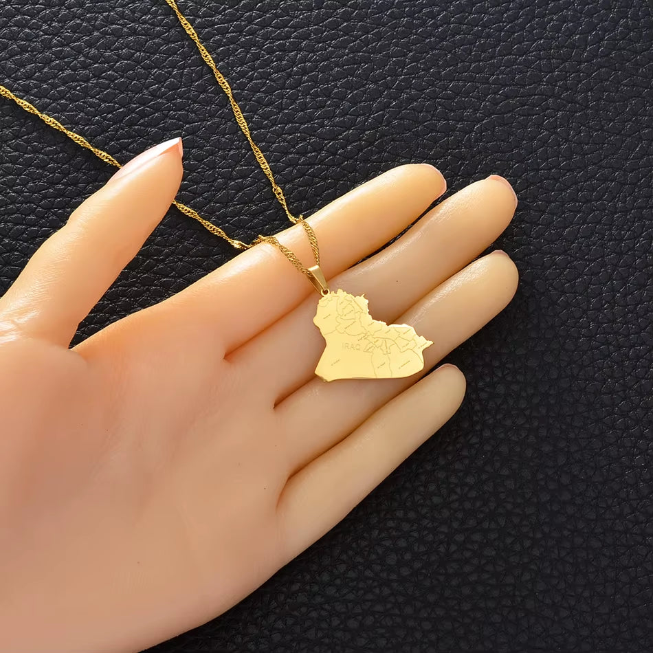 Republic of Iraq Map Cities Pendant Necklace Gold Color Jewelry Map of Iraq Necklaces #153621
