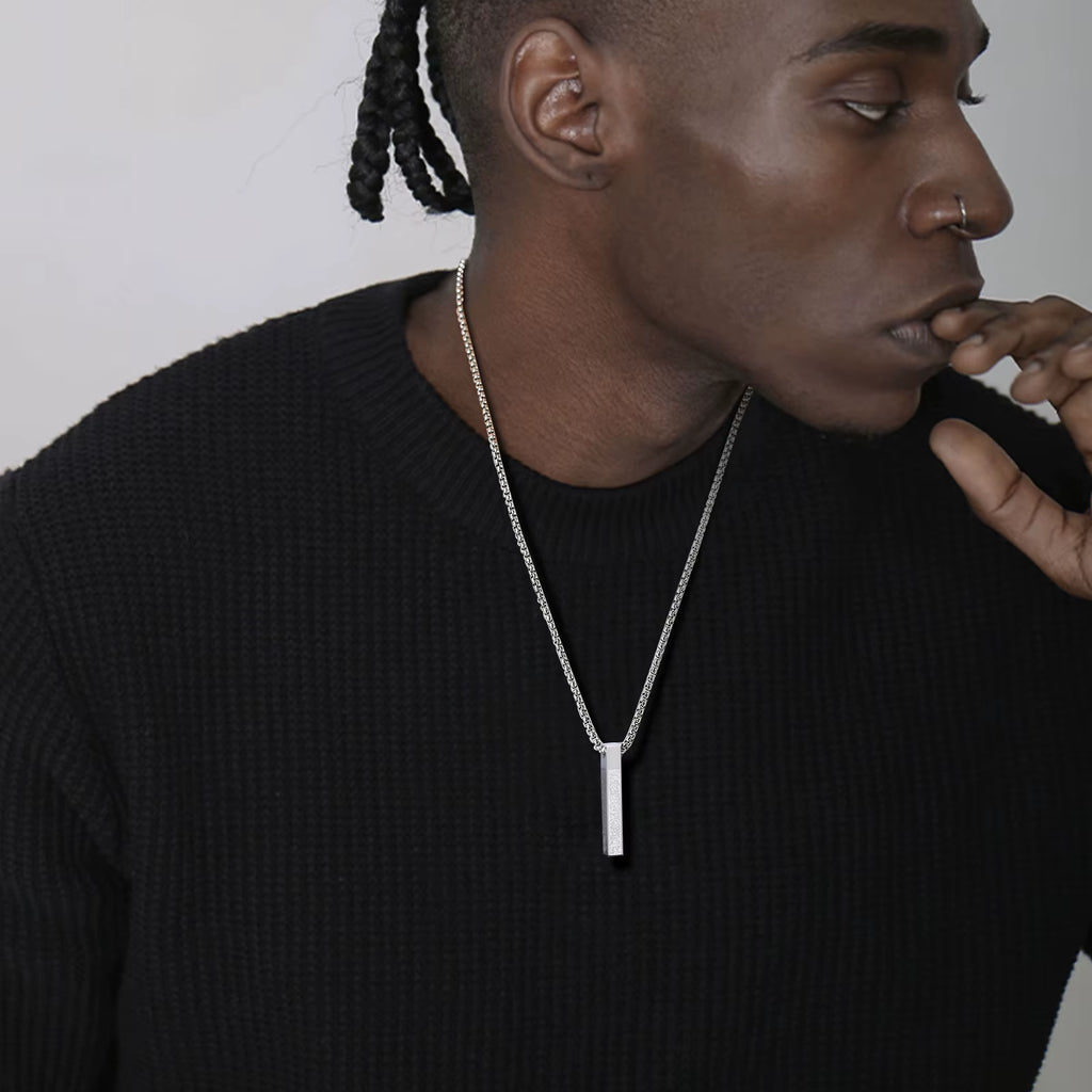 Allah Arabic 3D Bar Necklaces for Men,Muslim Pendant Ayatul Kursi Necklace,Islam Eid Ramadan Islamic Jewelry Gifts