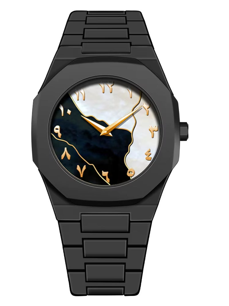 Men'S Waterproof Plastic Black Three Eye Pointer Quartz Watch Fashionable Middle Eastern Arabic Digital Dial Business Watch