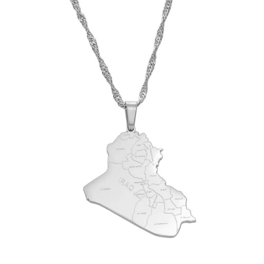 Republic of Iraq Map Cities Pendant Necklace Gold Color Jewelry Map of Iraq Necklaces #153621