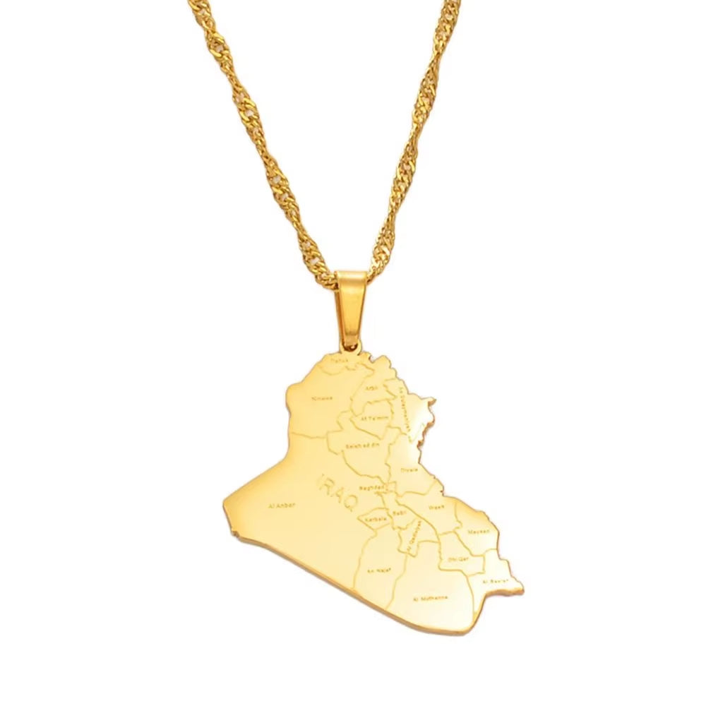 Republic of Iraq Map Cities Pendant Necklace Gold Color Jewelry Map of Iraq Necklaces #153621