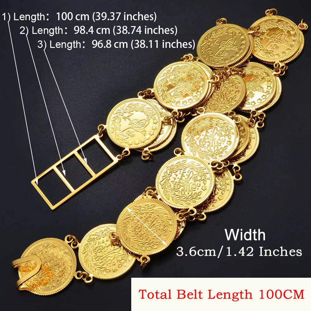 Belly Chains for Women Gold Color Turkish Coins Belt Jewelry Middle East Oman Iraq Kurdish Kurdistan #121501