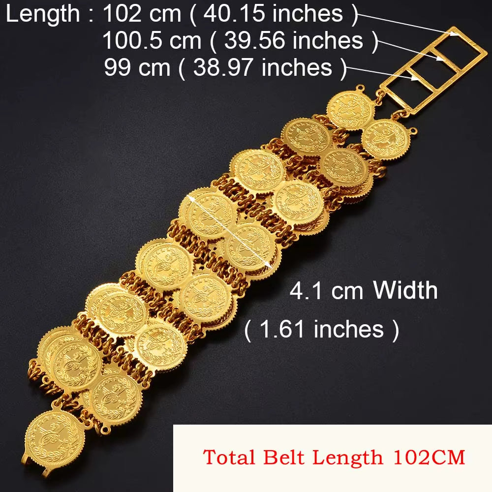 Belly Chains for Women Gold Color Turkish Coins Belt Jewelry Middle East Oman Iraq Kurdish Kurdistan #121501