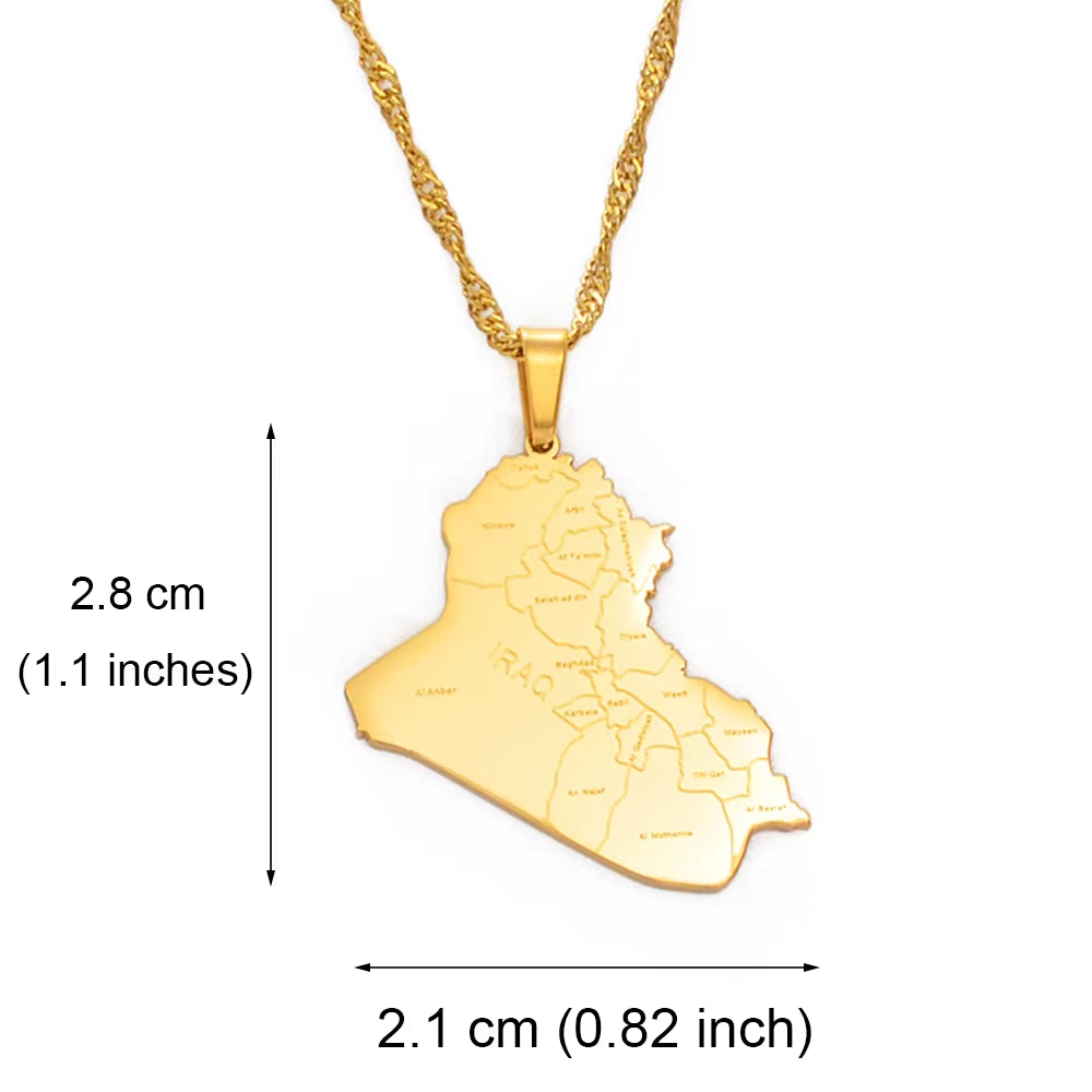 Republic of Iraq Map Cities Pendant Necklace Gold Color Jewelry Map of Iraq Necklaces #153621