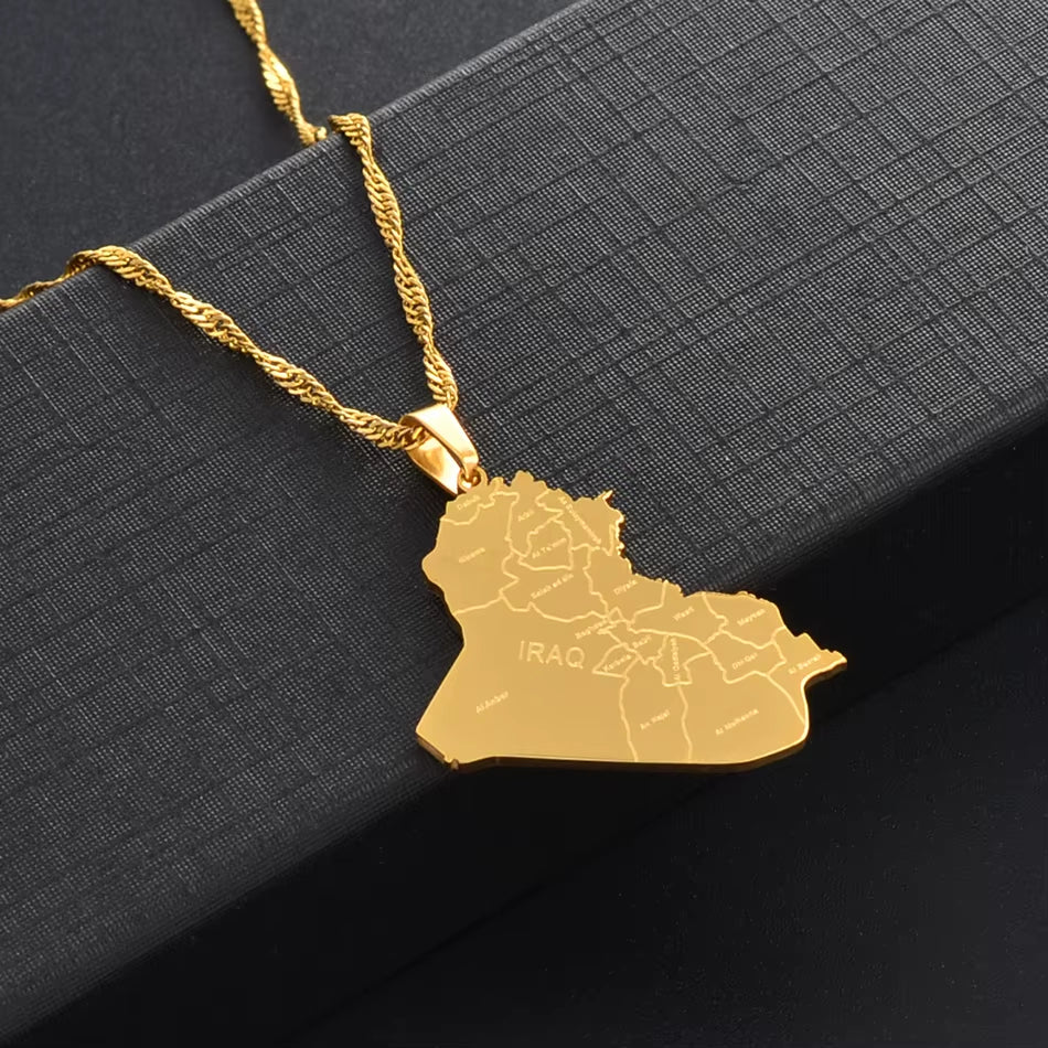 Republic of Iraq Map Cities Pendant Necklace Gold Color Jewelry Map of Iraq Necklaces #153621