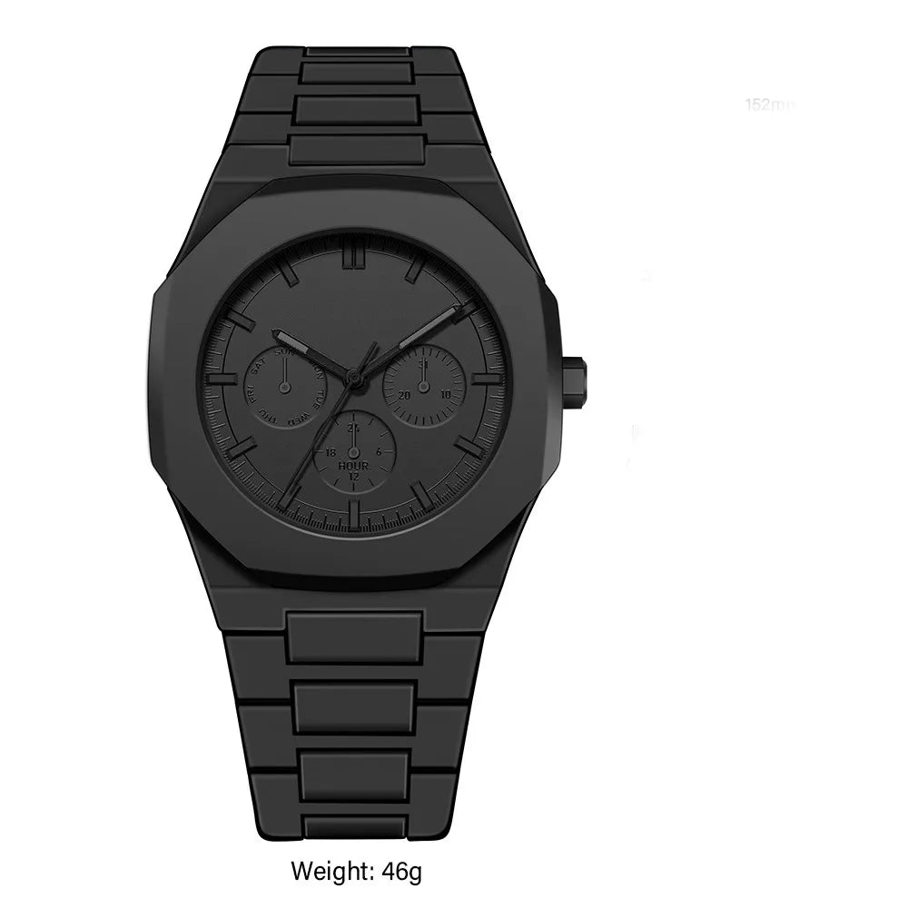 Men'S Waterproof Plastic Black Three Eye Pointer Quartz Watch Fashionable Middle Eastern Arabic Digital Dial Business Watch