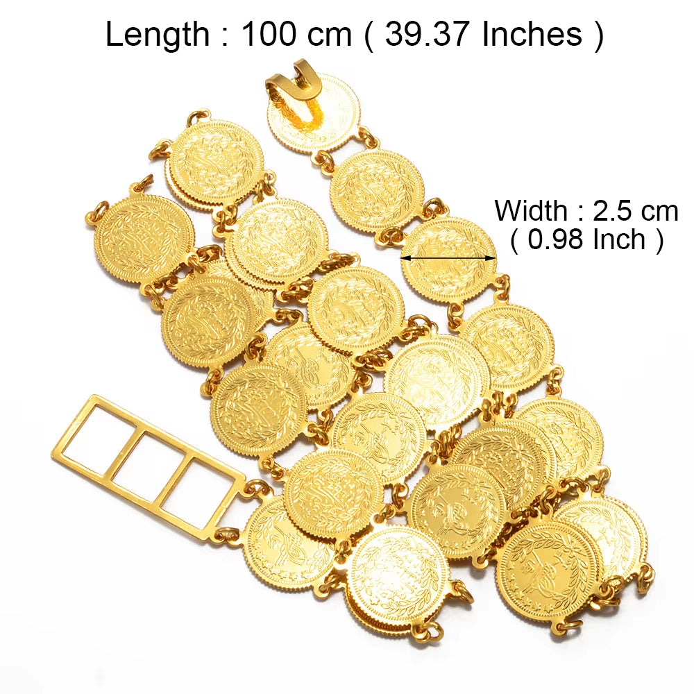 Belly Chains for Women Gold Color Turkish Coins Belt Jewelry Middle East Oman Iraq Kurdish Kurdistan #121501