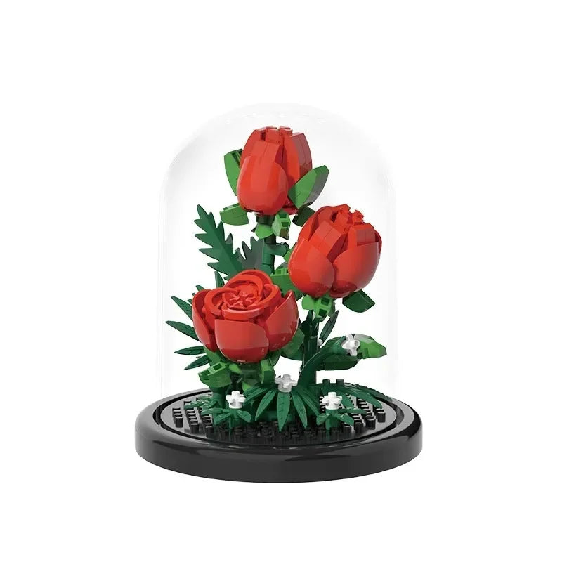 Flower Bouquet Bonsai Building Blocks Artificial Plastic Plant Dust Cover Micro Model Home Decoration Toy for Kid Birthday Gift